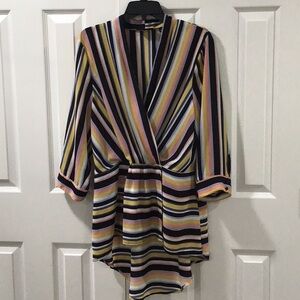 Multicolor Striped V-Neck Blouse. Wrap-style front with V neckline.